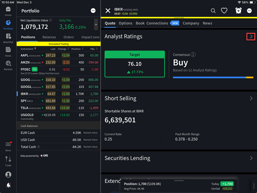 The analysis ratings on the iPad. 